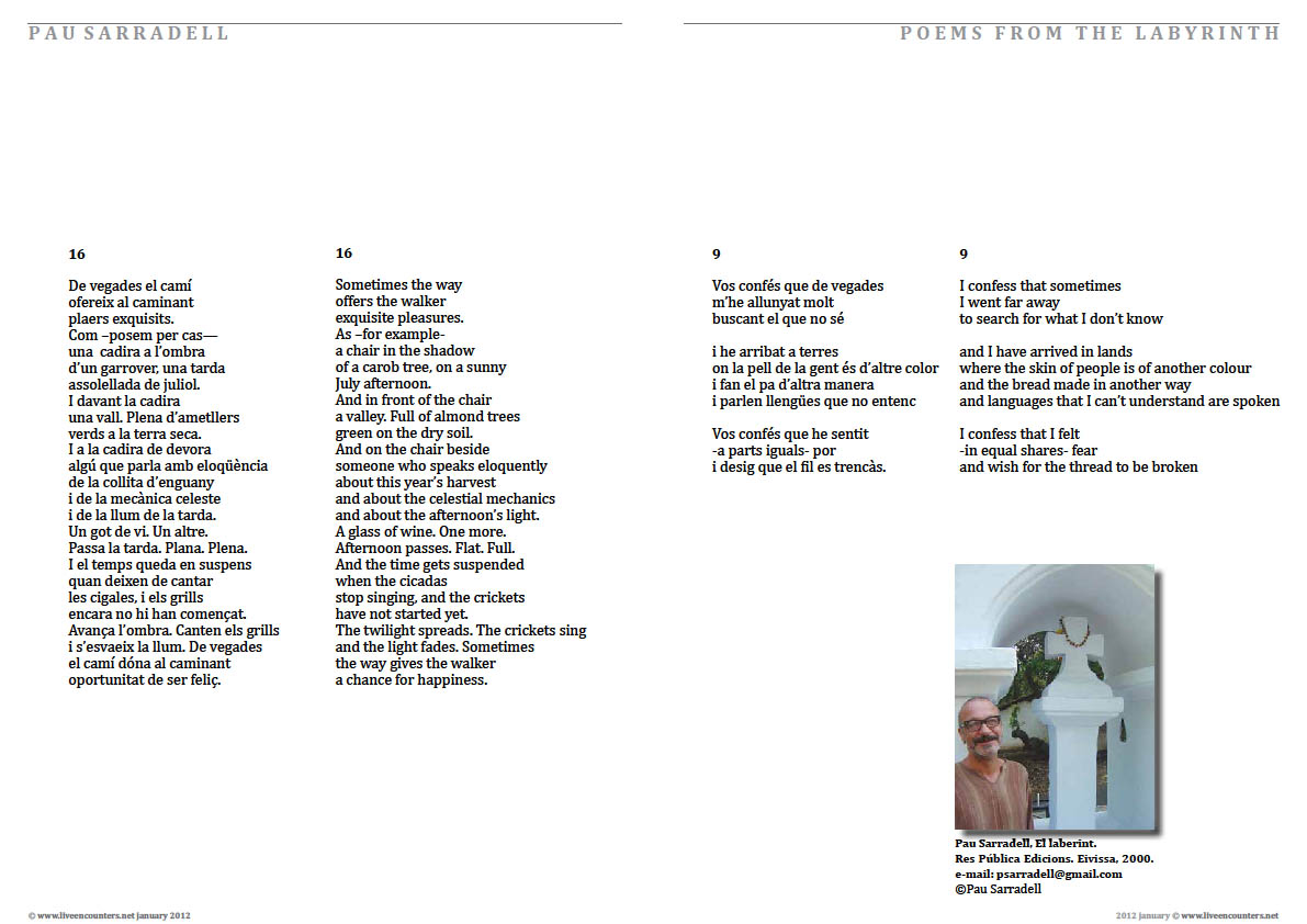 Pau Sarradell - Poems from The labyrinth - Live Encounters Magazine January 2012