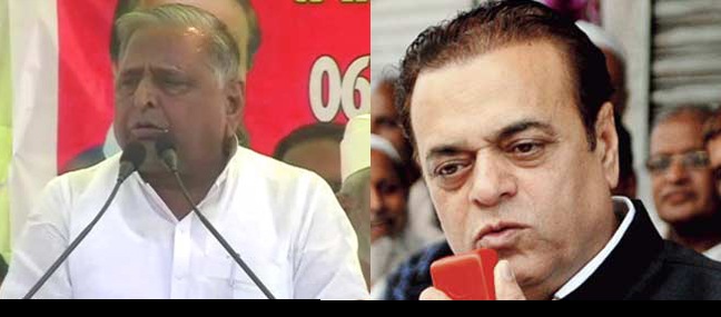 Left to Right - Mulayam Singh, the chief of Uttar Pradesh's ruling Samajwadi Party. State Samajwadi Party (SP) chief Abu Azmi