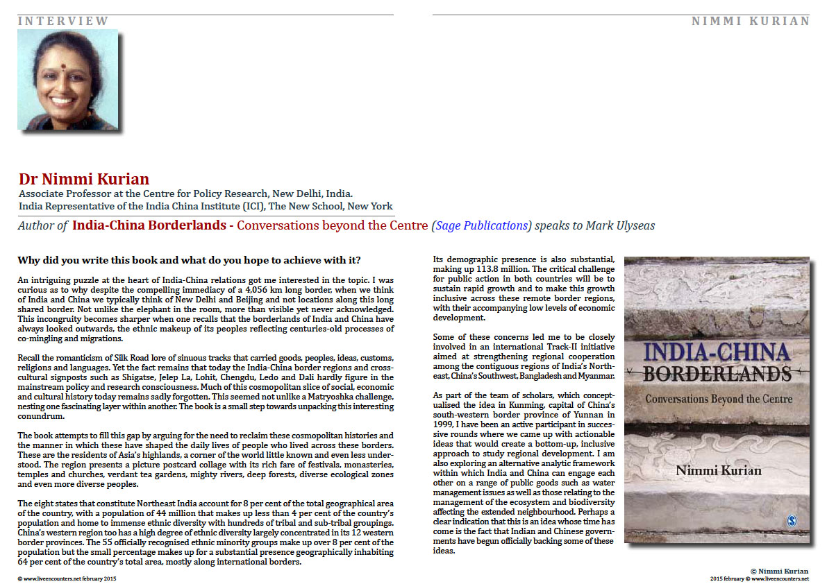 Page 1Author of India-China Borderlands - Conversations beyond the Centre - Dr Nimmi Kurian