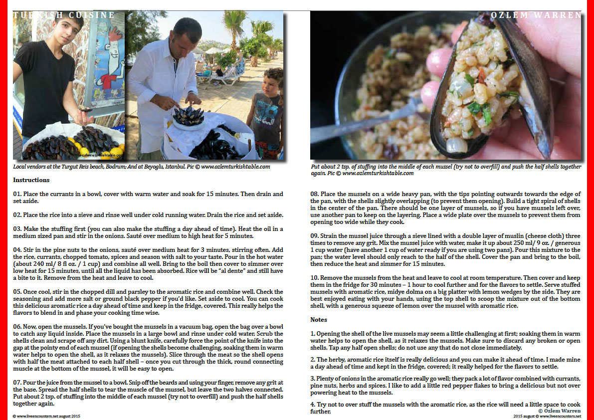 Page Two Midye Dolma:  Homemade Stuffed Mussels  with Aromatic Rice  by Turkish Culinary Expert Ozlem Warren Live Encounters Magazine August 2015