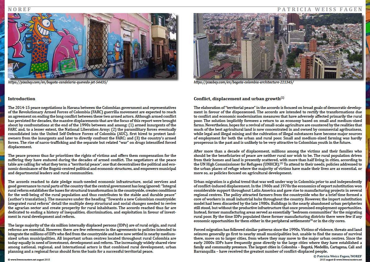 Page Two Colombia: urban futures in conflict zones by Patricia Weiss Fagen Live Encounters Magazine August 2015