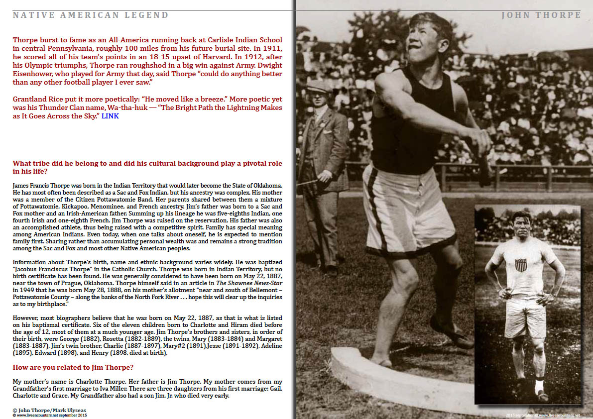 Page Three John Thorpe Grandson of American Legend Jim Thorpe Speaks Out Live Encounters Magazine September 2015
