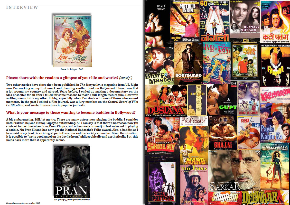 Page Five Bollywood Baddies, author Tapan K Ghosh in a live encounter with Mark Ulyseas live encounters magazine October 2015