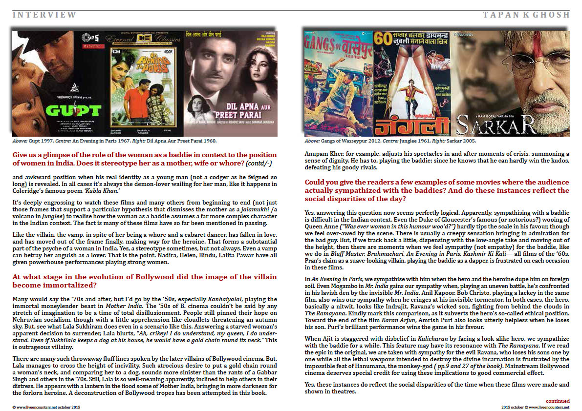 Page Three Bollywood Baddies, author Tapan K Ghosh in a live encounter with Mark Ulyseas live encounters magazine October 2015