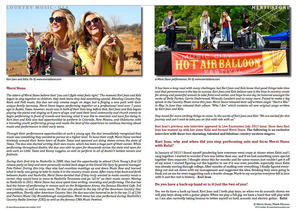 Page two Mersi Stone A Live Encounter with Country Music’s First ladies Live Encounters Magazine October 2015