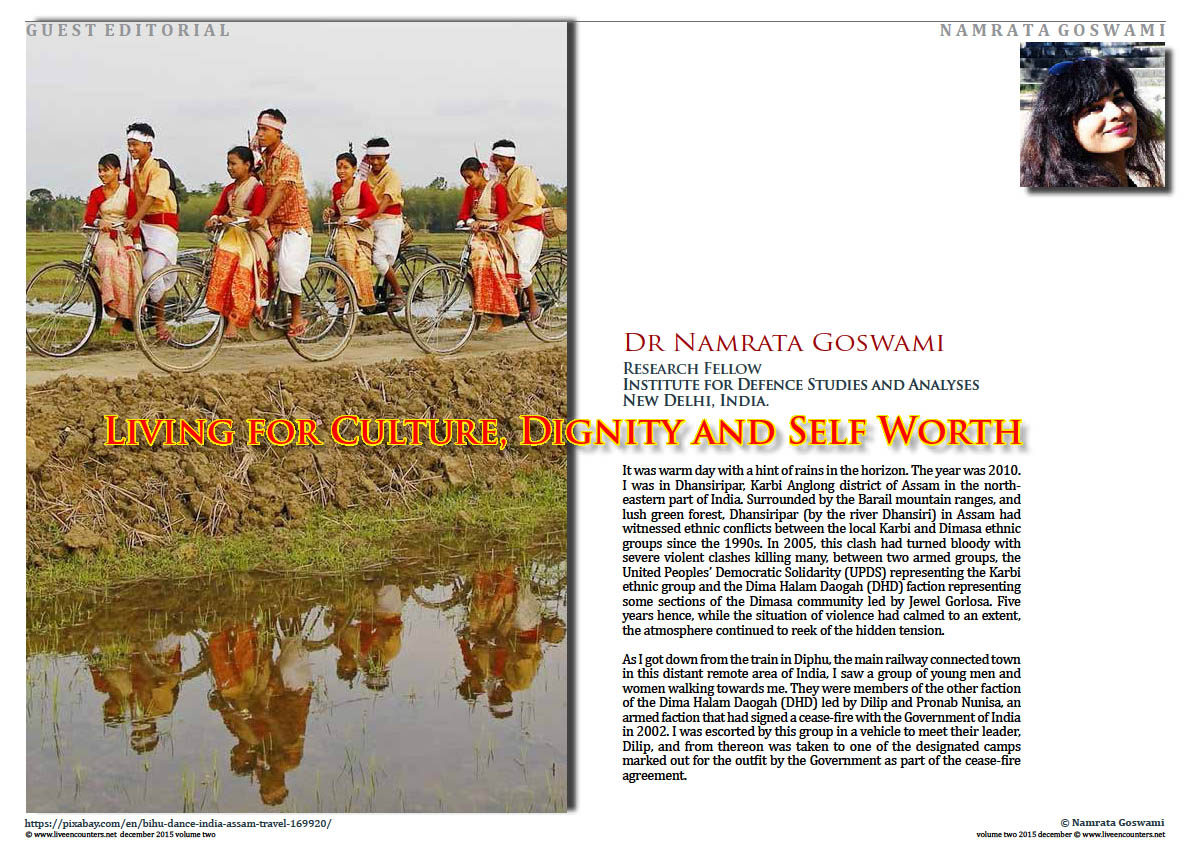 Live Encounters Magazine Living for Culture, Dignity and Self Worth by Dr Namrata Goswami Volume Two 2015 page one