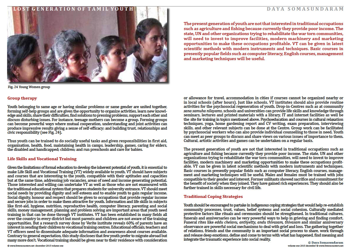 Live Encounters Dr Daya Somasundaram A Lost Generation of Tamil Youth Volume One December 2015 Page 10 