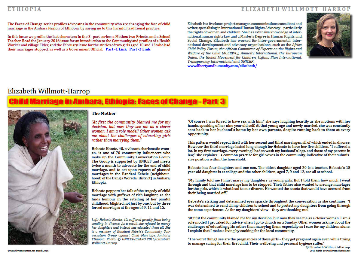 Child Marriage in Amhara, Ethiopia: Faces of Change Part 2 by Elizabeth Willmott-Harrop live encounters magazine march 2016