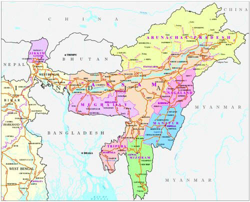 Map of India’s Northeastern States