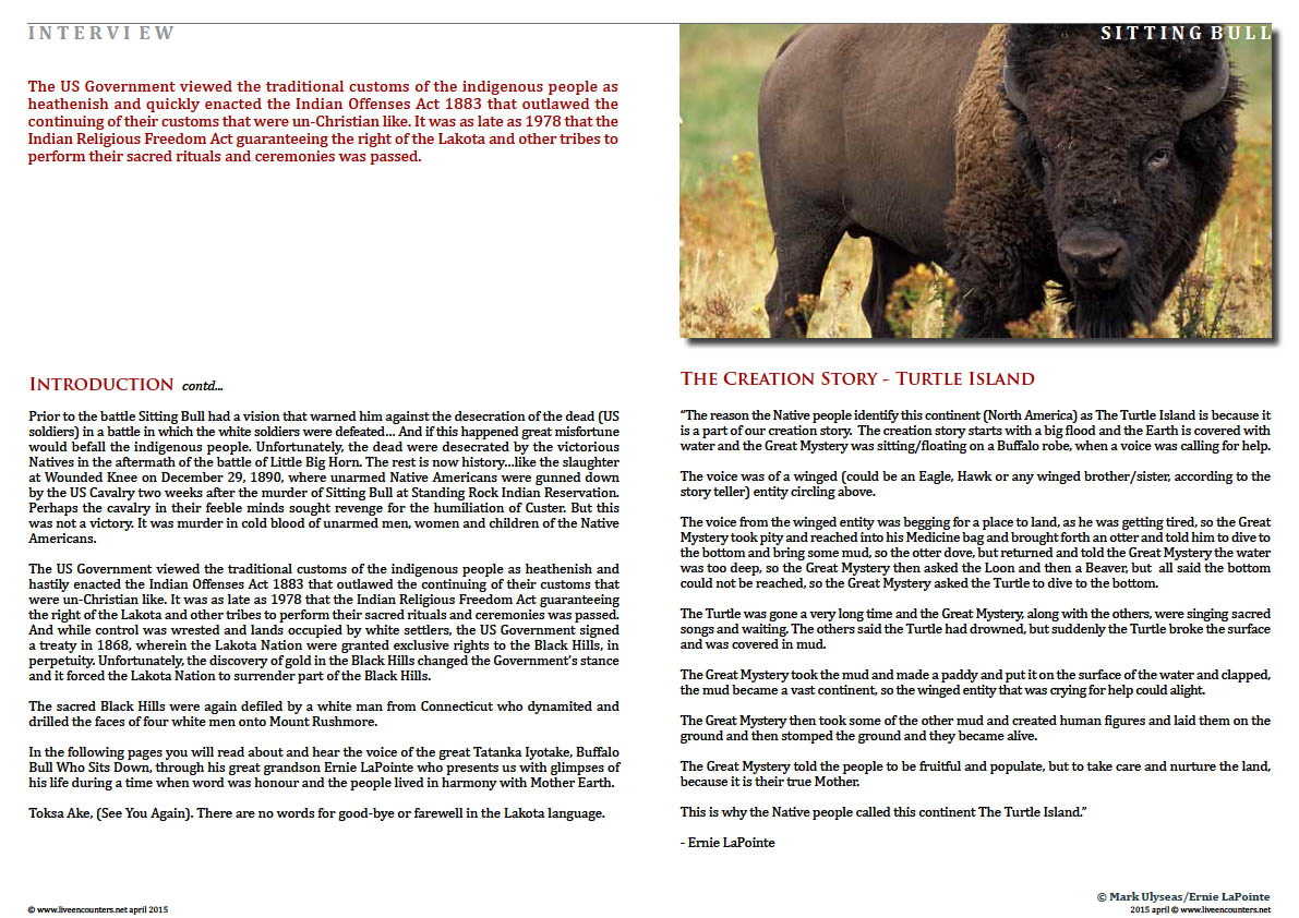 Page Two Ernie LaPointe great grandson of Tatanka Iyotake (Sitting Bull) Buffalo Bull Who Sits Down Live Encounters Magazine April 2015