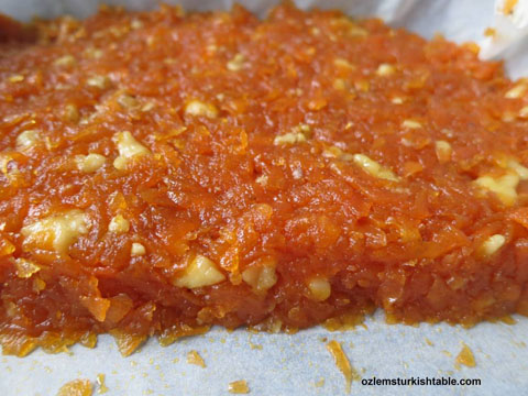 Spread the cooked carrot and nut paste evenly