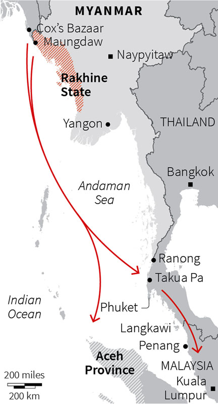 Trafficking routes of Rohingya refugees, Source: Thomson Reuters